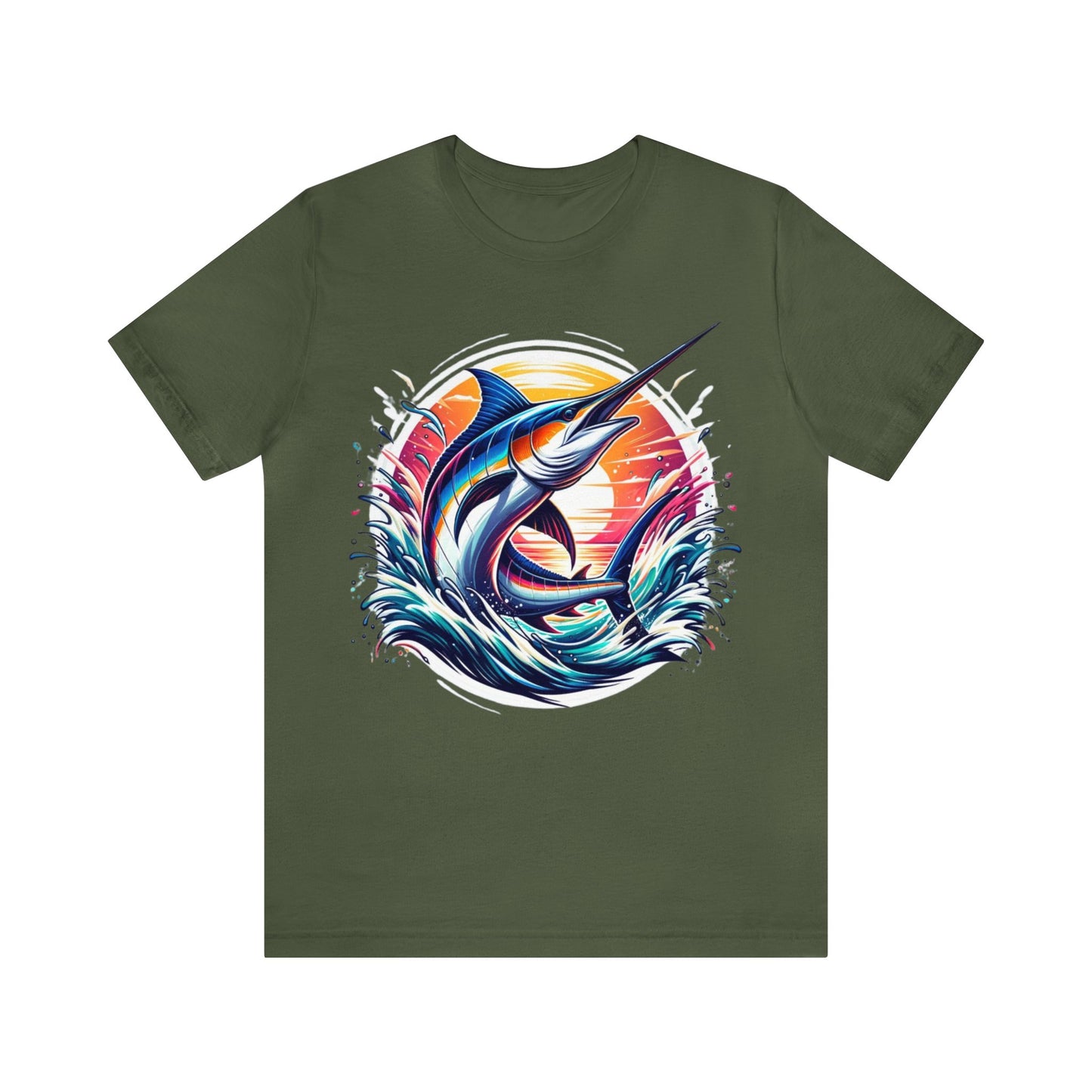 Vibrant Marlin Splash T-Shirt – Dynamic Oceanic Art Tee for Sea Life Lovers