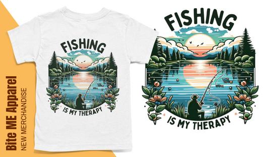 Serene Lake "Fishing Is My Therapy" Graphic  Angler T-Shirt