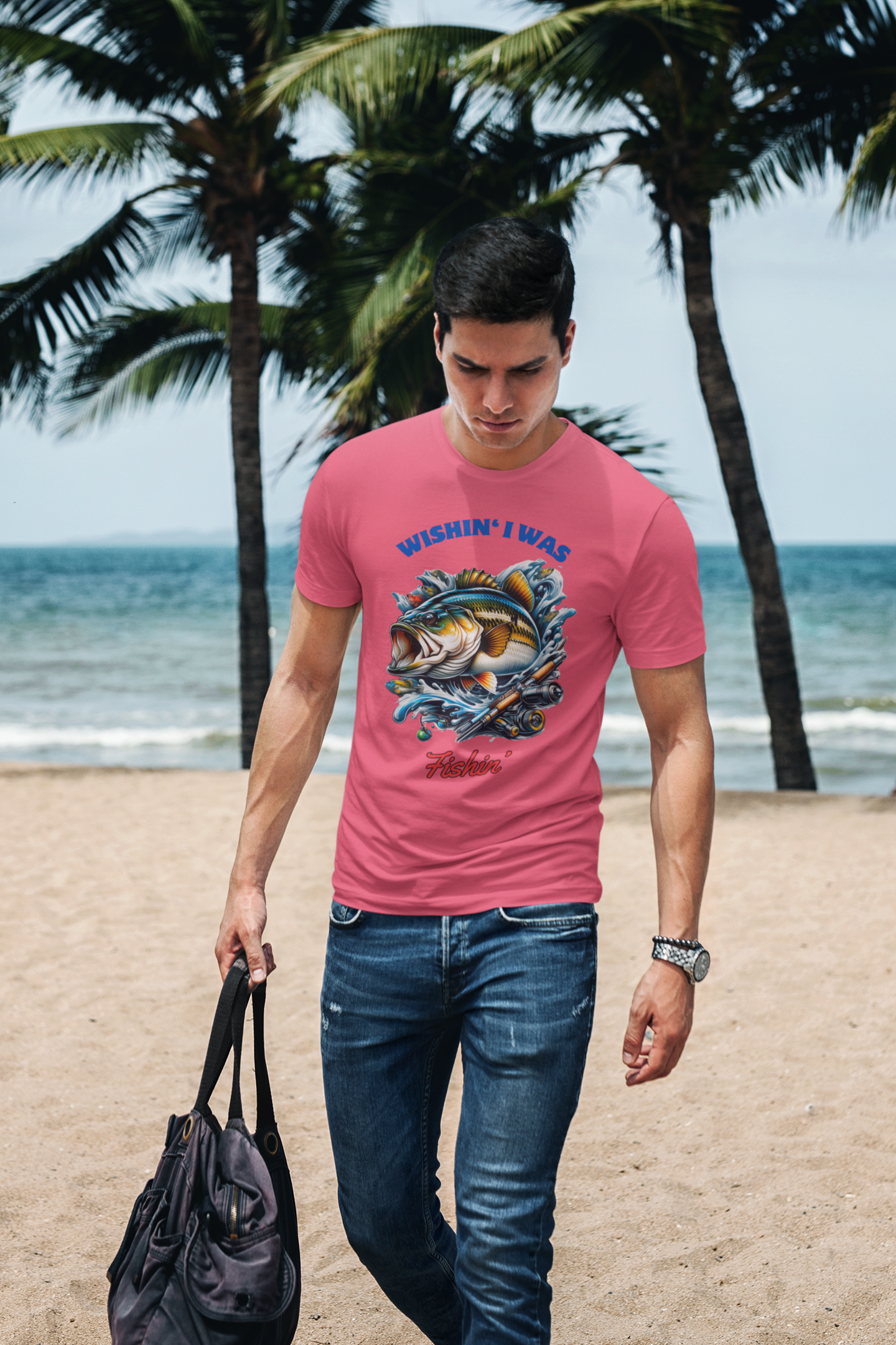 "Premium 'Wishin' I Was Fishin'' Graphic Tee - Angler's Choice Cotton T-Shirt"